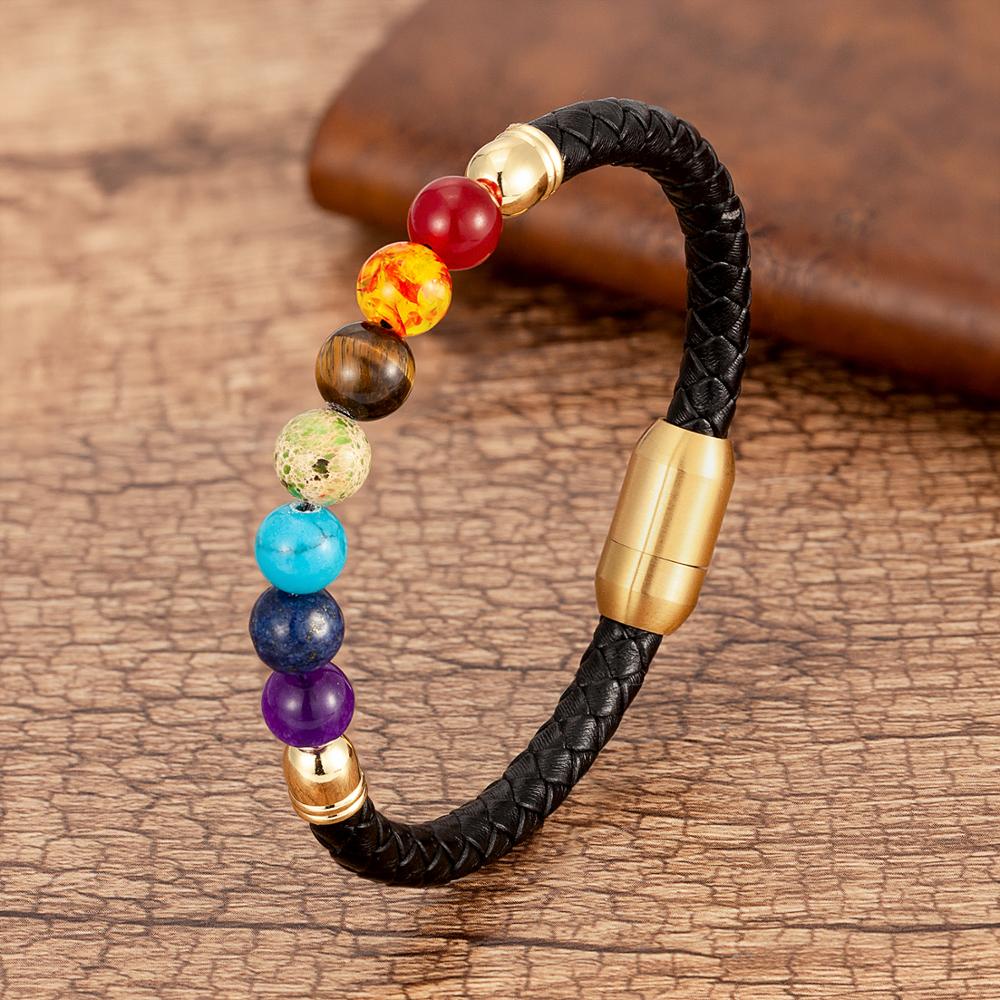 7 Chakra Bead Stone Braided Bracelet Bangle Leather Crystal Bracelet