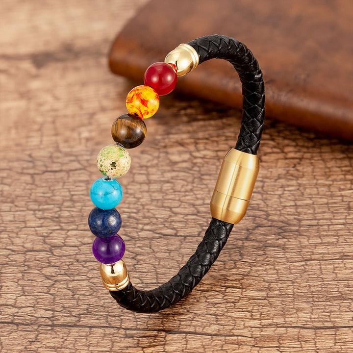 7 Chakra Bead Stone Braided Bracelet Bangle Leather Crystal Bracelet