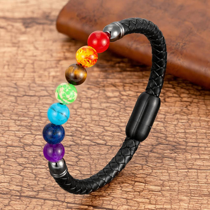 7 Chakra Bead Stone Braided Bracelet Bangle Leather Crystal Bracelet