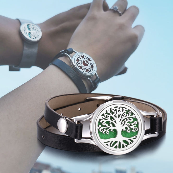 Tree of Life Buddha Sri Yantra Bracelet Diffuser Locket Leather Lucky Bracelet
