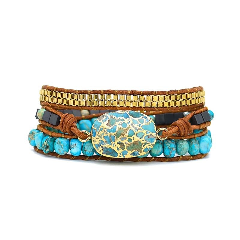Turquoise Hand-Woven Multilayer Leather Wrap Bracelet Natural Stones Handmade Bracelet