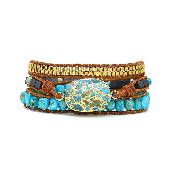 Turquoise Hand-Woven Multilayer Leather Wrap Bracelet Natural Stones Handmade Bracelet