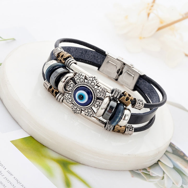 Evil Eye Multilayer Leather Bracelet Handmade Charm Protection Men Women Bracelet