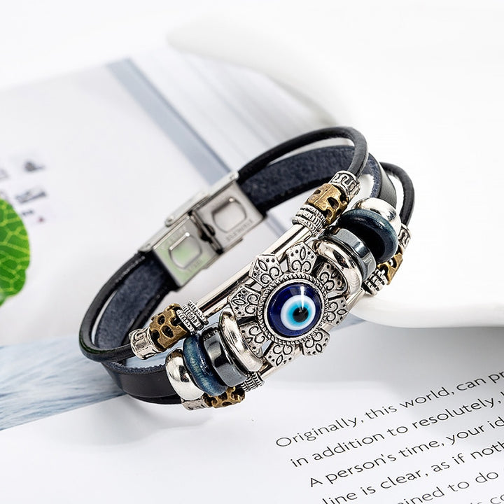 Evil Eye Multilayer Leather Bracelet Handmade Charm Protection Men Women Bracelet