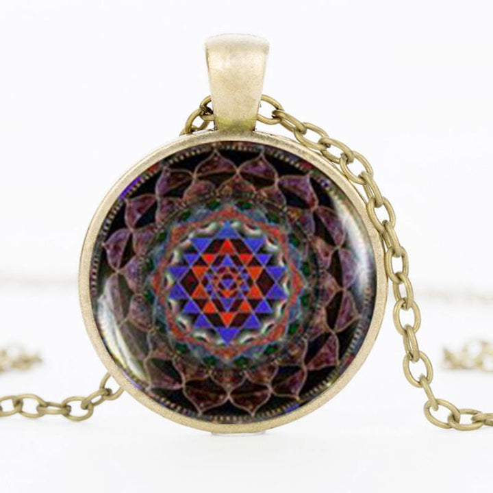 Sri Yantra Sacred Dome Necklace Pendant Vintage Charm Necklace