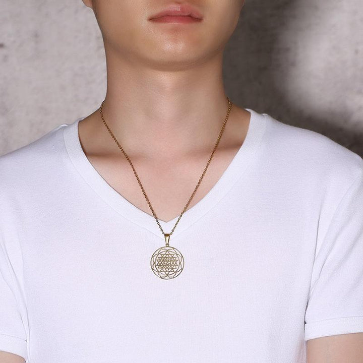 Sri Yantra Charm Meditation Necklace Stainless Steel Pendant
