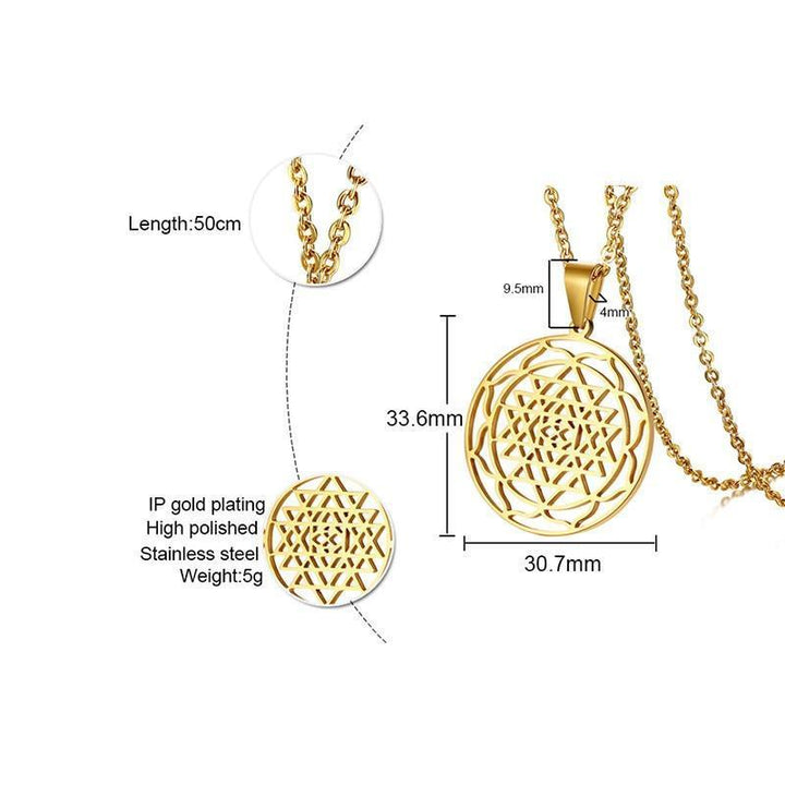 Sri Yantra Charm Meditation Necklace Stainless Steel Pendant