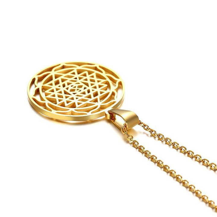 Sri Yantra Charm Meditation Necklace Stainless Steel Pendant