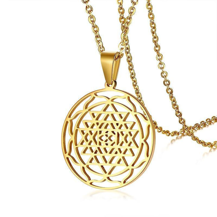 Sri Yantra Charm Meditation Necklace Stainless Steel Pendant