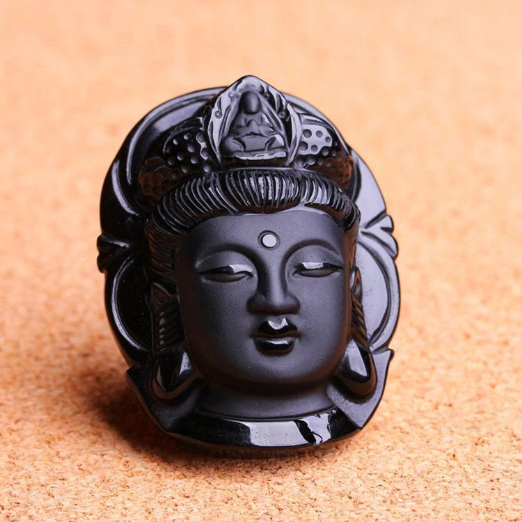 Natural Obsidian Buddha Black Pendant Necklace Protection Stone Natural Black Crystals Necklace