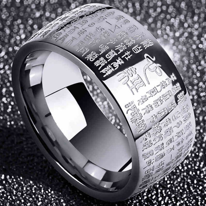 Vintage Buddhism Ancient Sutra Engraved Men Gold Silver Antique Ring