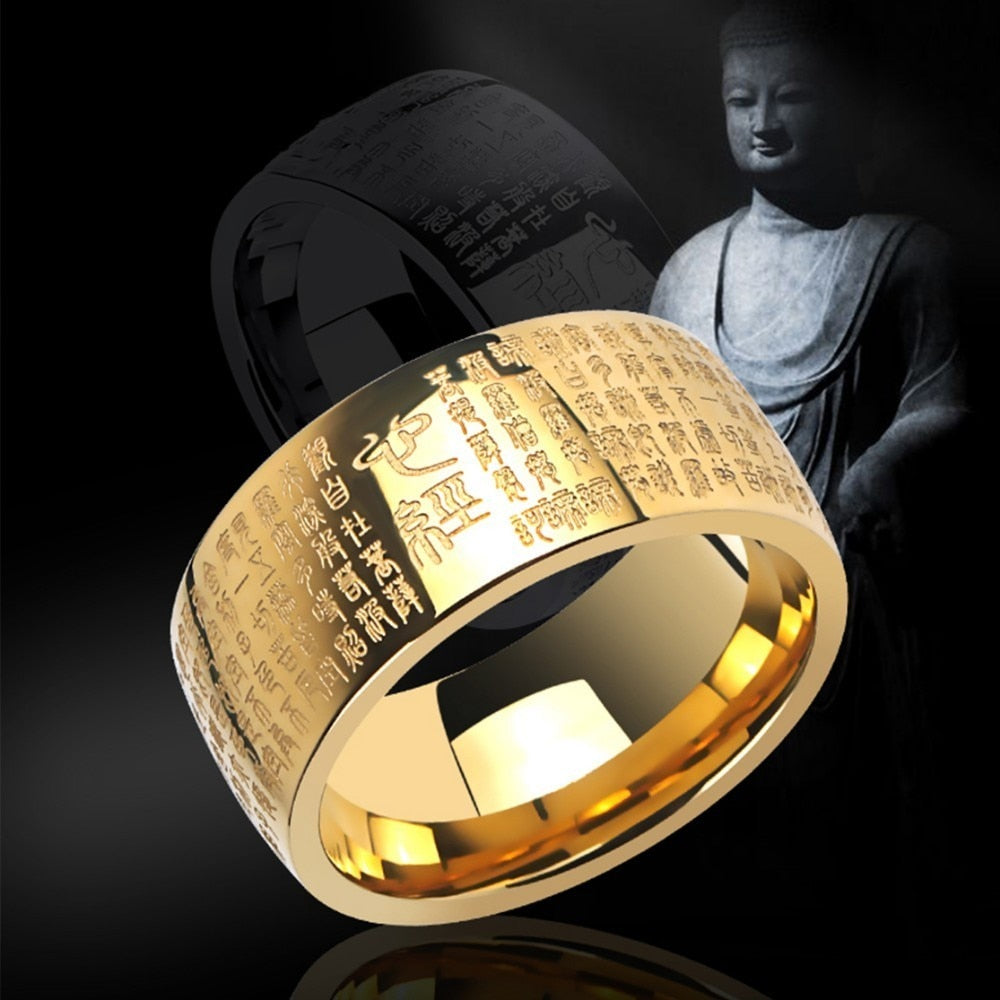 Vintage Buddhism Ancient Sutra Engraved Men Gold Silver Antique Ring