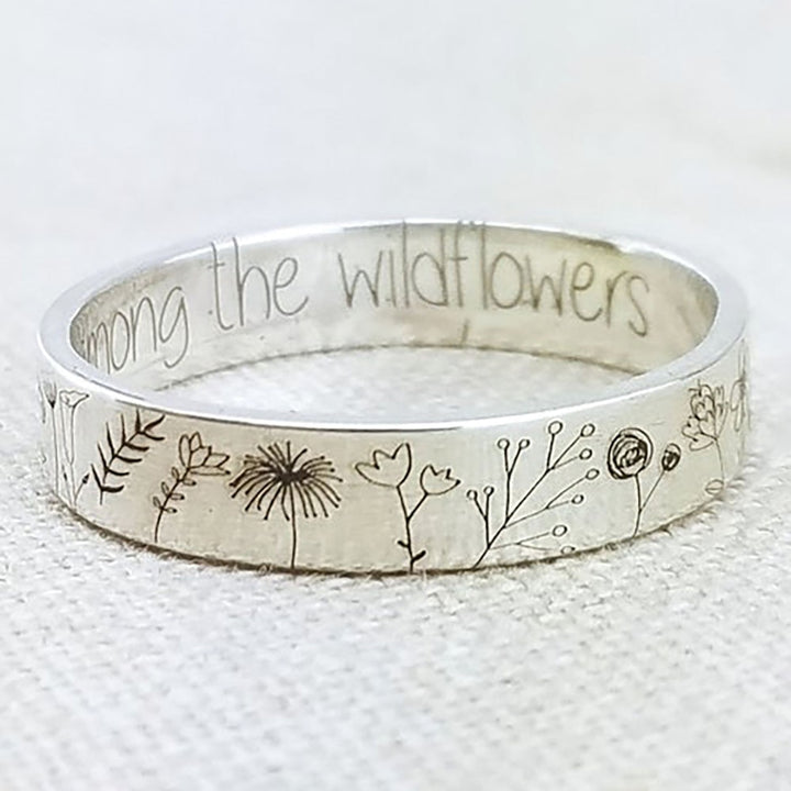Bohemian Engraved Wildflowers Carved Ring