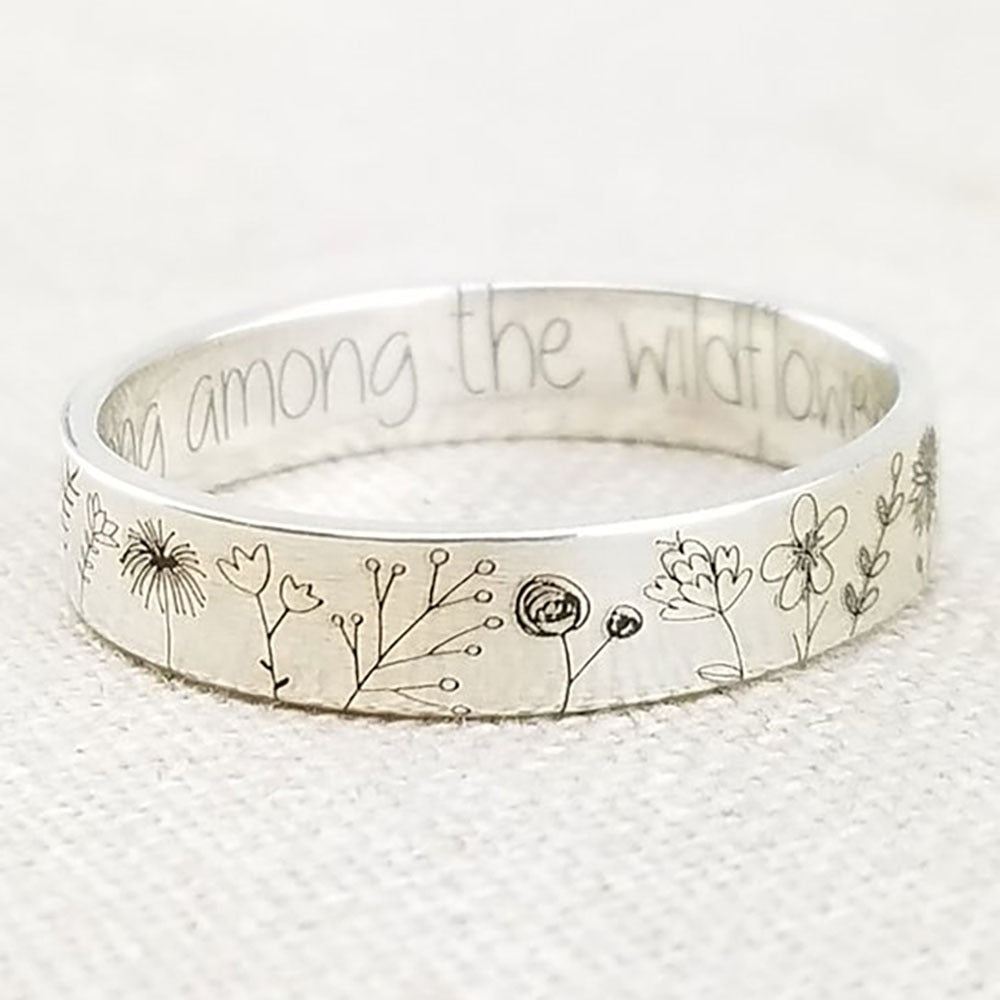 Bohemian Engraved Wildflowers Carved Ring