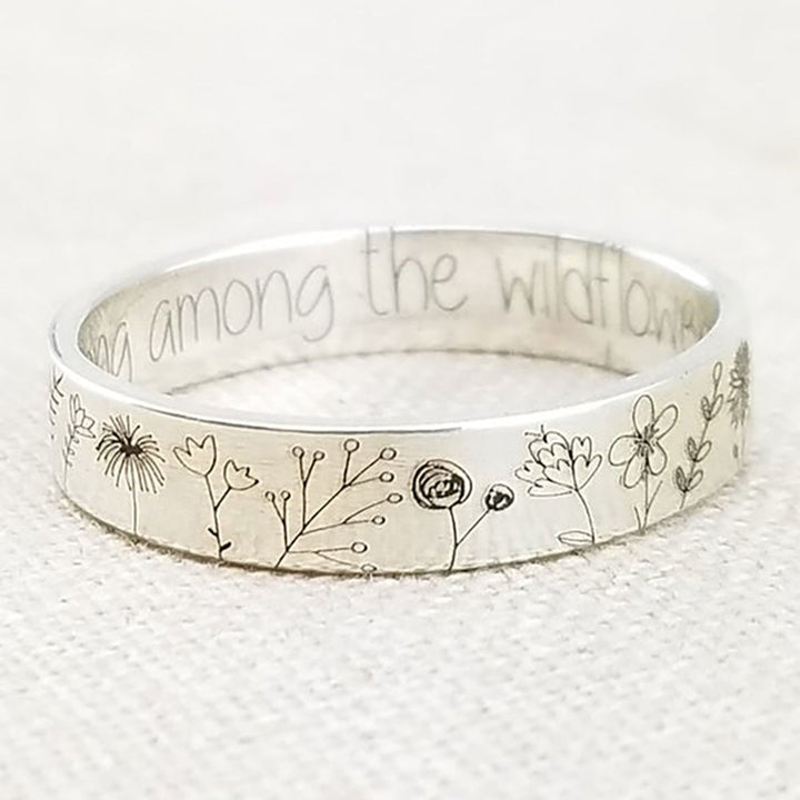 Bohemian Engraved Wildflowers Carved Ring