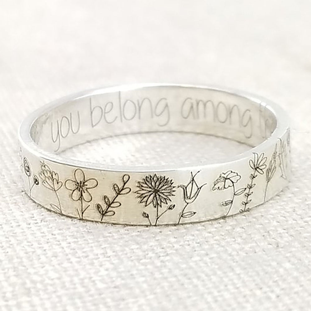 Bohemian Engraved Wildflowers Carved Ring