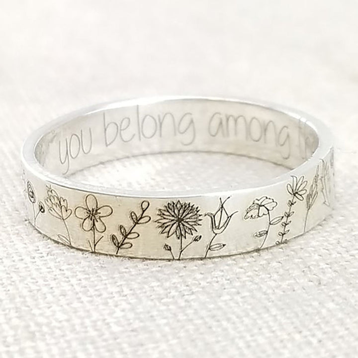 Bohemian Engraved Wildflowers Carved Ring