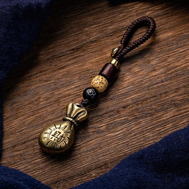 Lucky Wealth Money Bag Brass Keychain Key Lanyard Personalized Handmade Money Sacks Keychain
