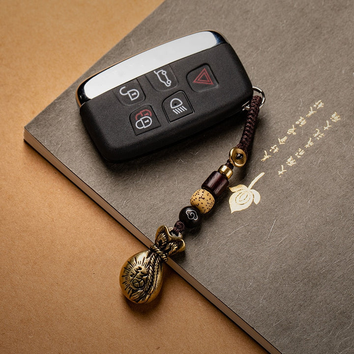 Lucky Wealth Money Bag Brass Keychain Key Lanyard Personalized Handmade Money Sacks Keychain