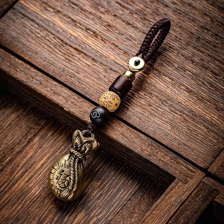 Lucky Wealth Money Bag Brass Keychain Key Lanyard Personalized Handmade Money Sacks Keychain