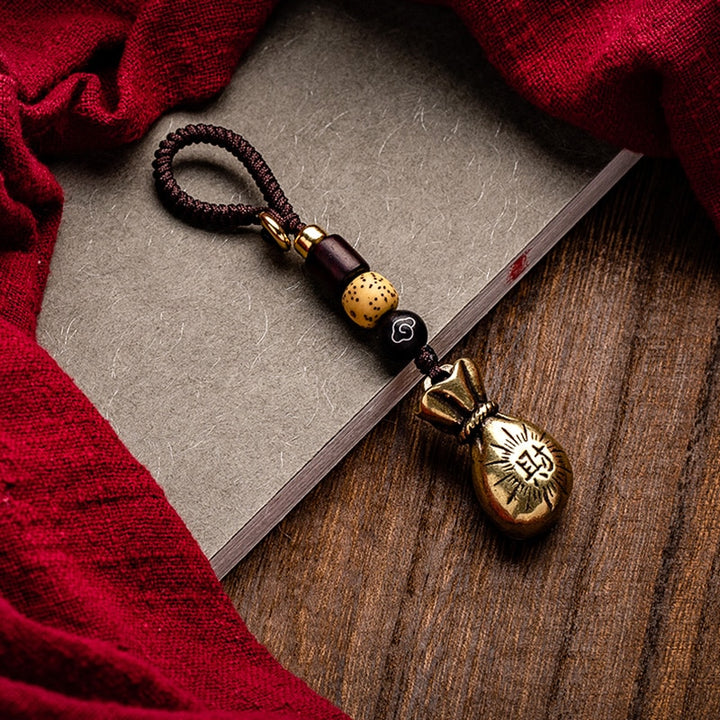 Lucky Wealth Money Bag Brass Keychain Key Lanyard Personalized Handmade Money Sacks Keychain