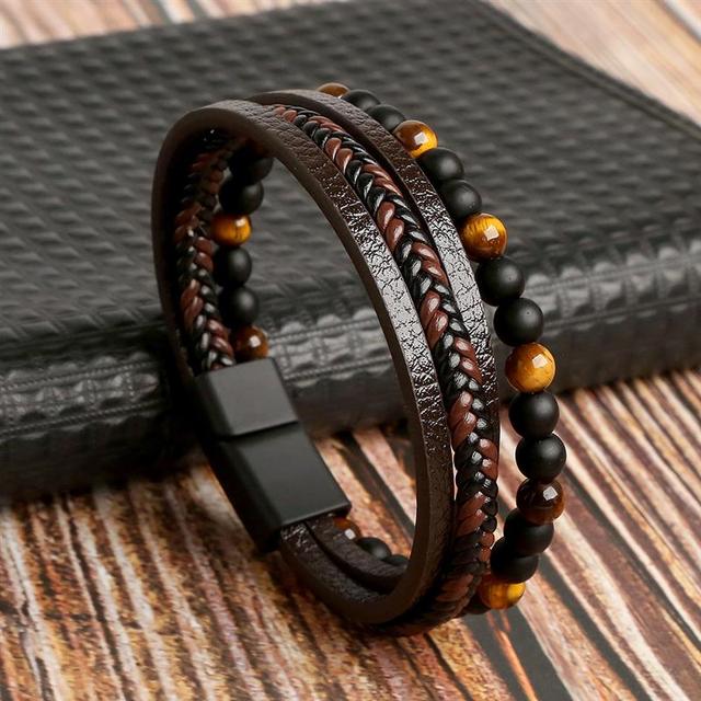 Tiger Eye Pi Xiu Beaded Multi Layer Leather Bracelet Mala Beads Buddha Pixiu Bracelet