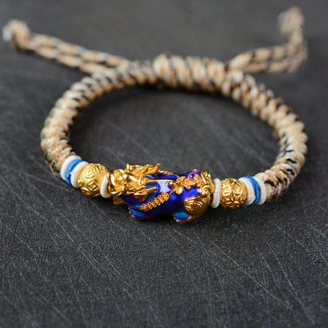 Feng Shui Pixiu Braided Rope Bracelet Lucky Charm Dragon Pi Xiu Knot Bracelet