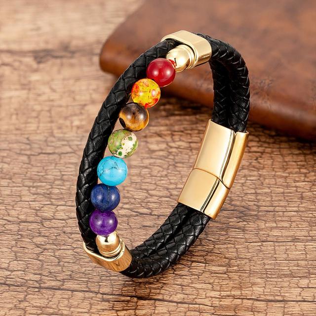7 Chakra Bead Stone Braided Bracelet Bangle Leather Crystal Bracelet