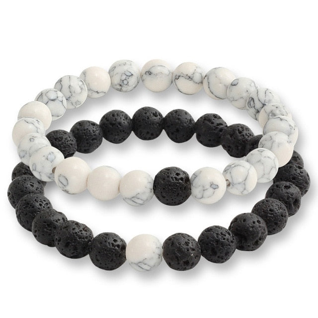 Set Couple Tiger Eye Stone Bracelets Beads Matching Lovers Mala Buddha