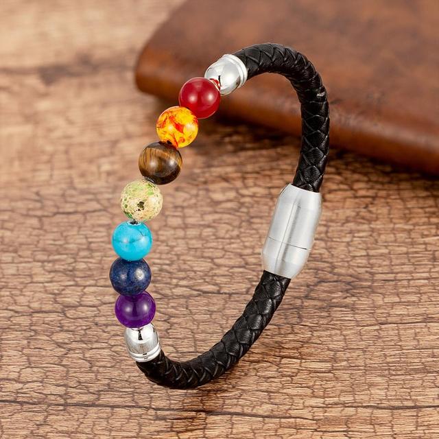7 Chakra Bead Stone Braided Bracelet Bangle Leather Crystal Bracelet