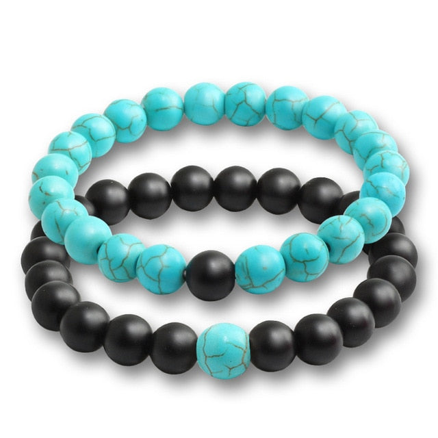 Set Couple Tiger Eye Stone Bracelets Beads Matching Lovers Mala Buddha