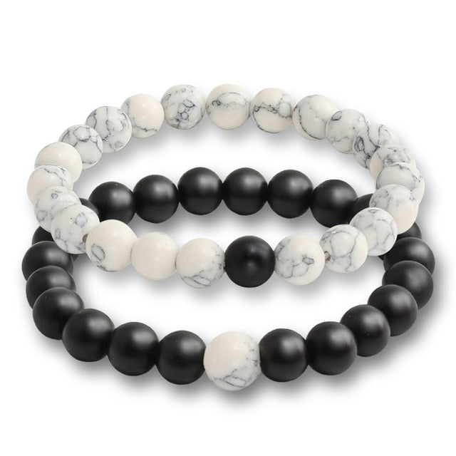 Set Couple Tiger Eye Stone Bracelets Beads Matching Lovers Mala Buddha