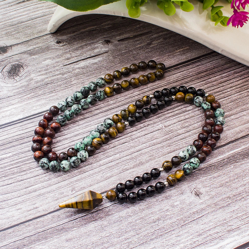 Black Onyx African Turquoise Beads 108 Mala Necklace Meditation Jewelry