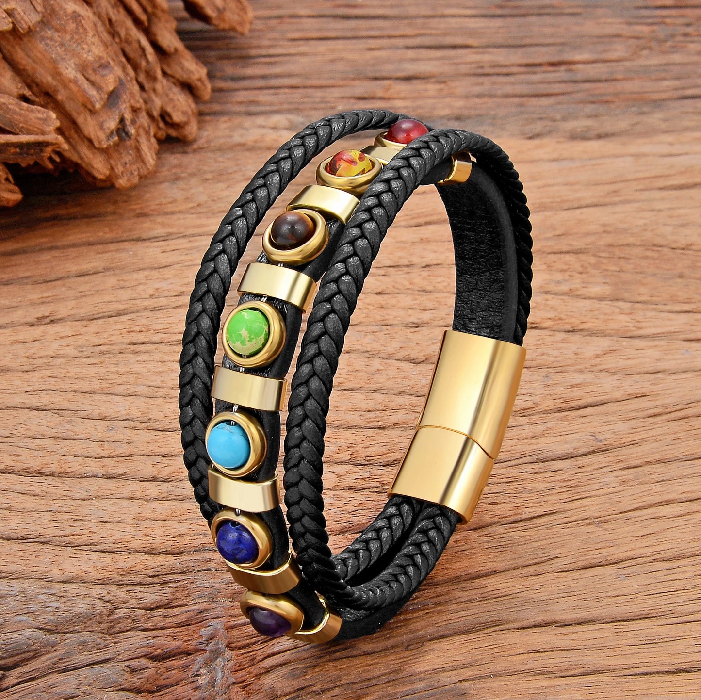 Chakra Layer Wrap | Braided Leather Stack