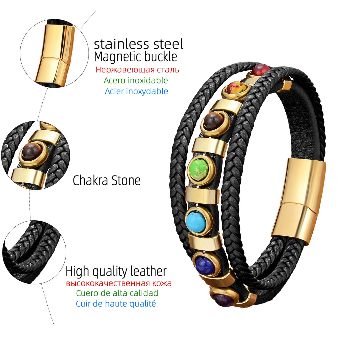 Bohemian Ethnic Chakra Bracelet Bangle Men Women Multi-Layer Braided Leather Jewelry