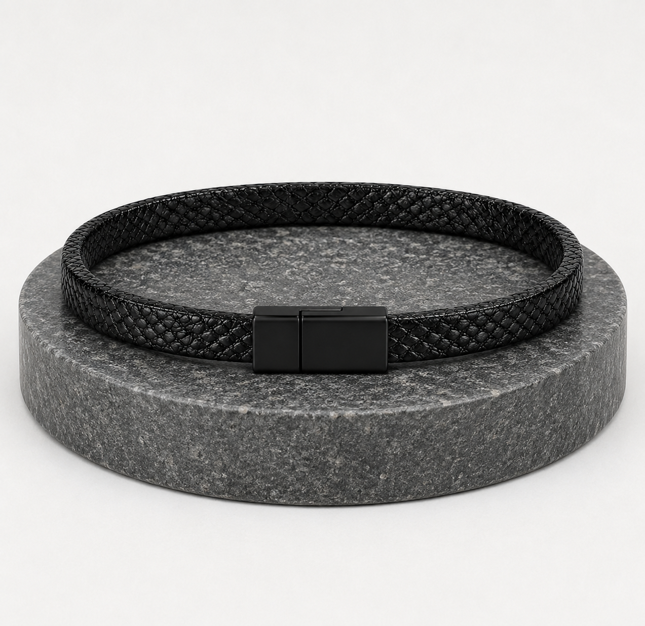 Minimalist Woven Black Leather Band