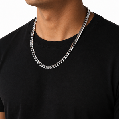 Silver Plated Flat Cuban Link Chain Necklace