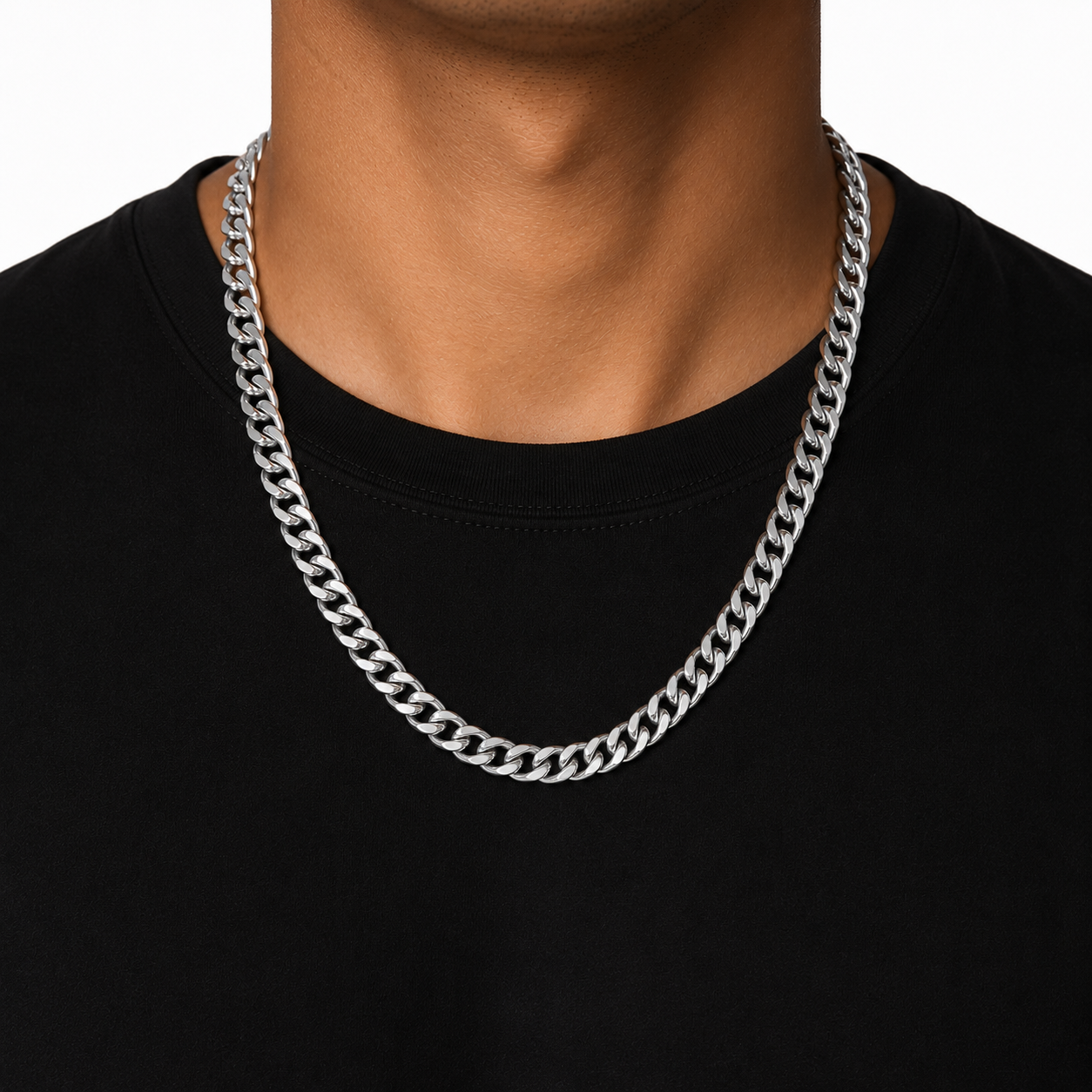 Silver Plated Flat Cuban Link Chain Necklace