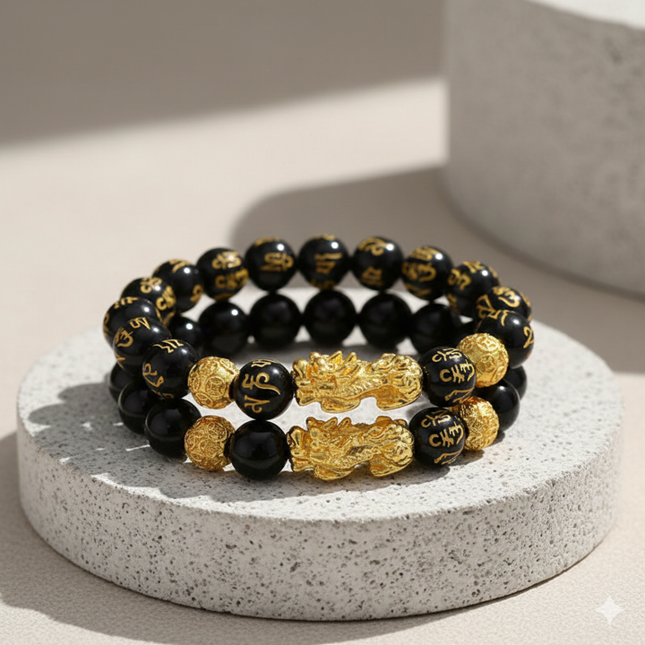 Feng Shui Pixiu Obsidian Stone Beads Custom Charm Zen Bracelet