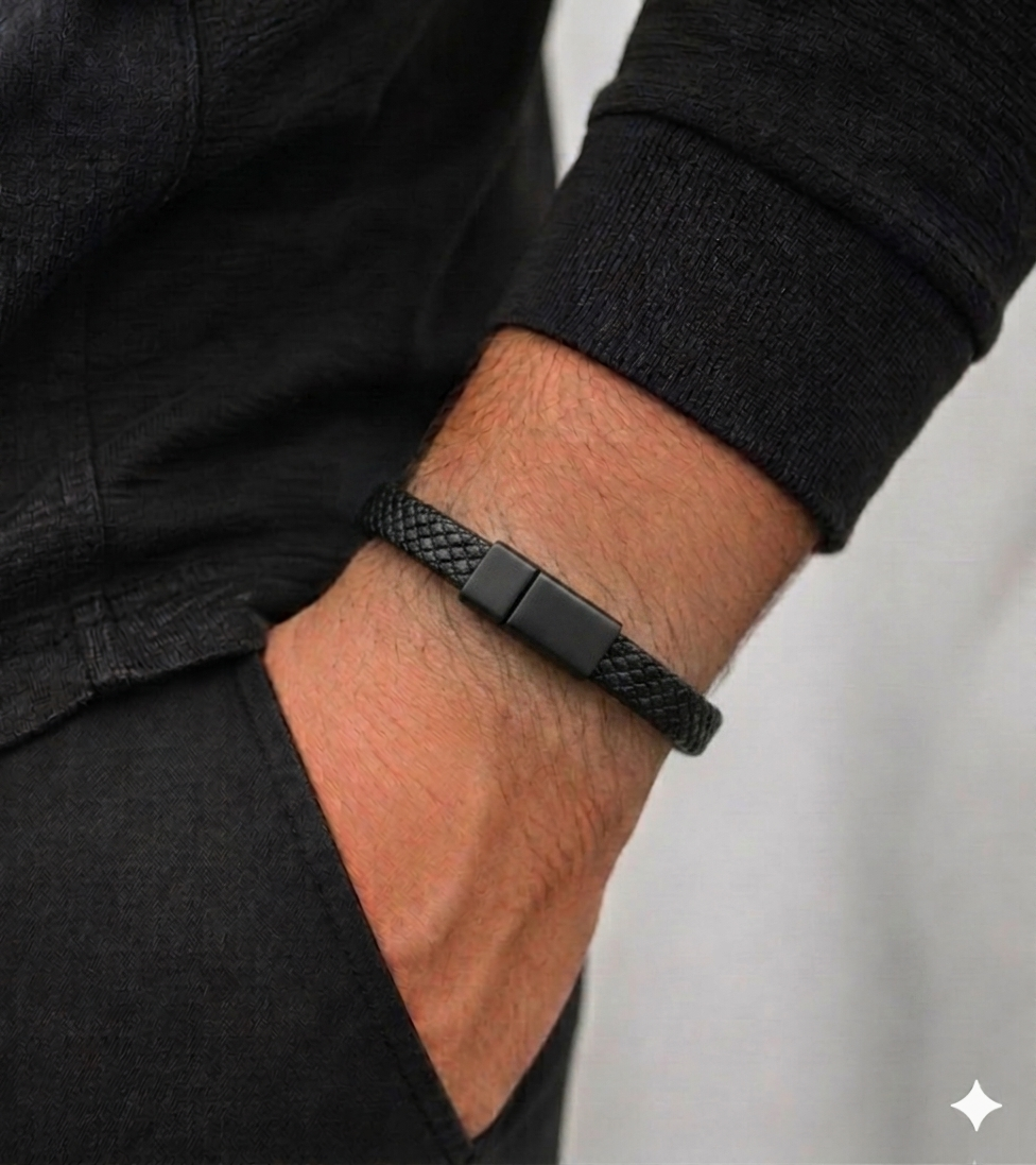 Minimalist Woven Black Leather Band