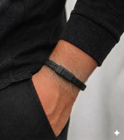 Minimalist Woven Black Leather Band