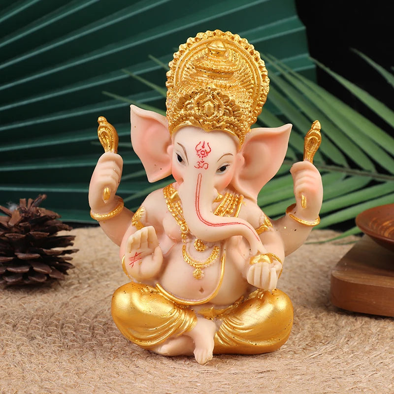 Gold Lord Ganesha Statue Elephant Sculptures Ganesh Figurines