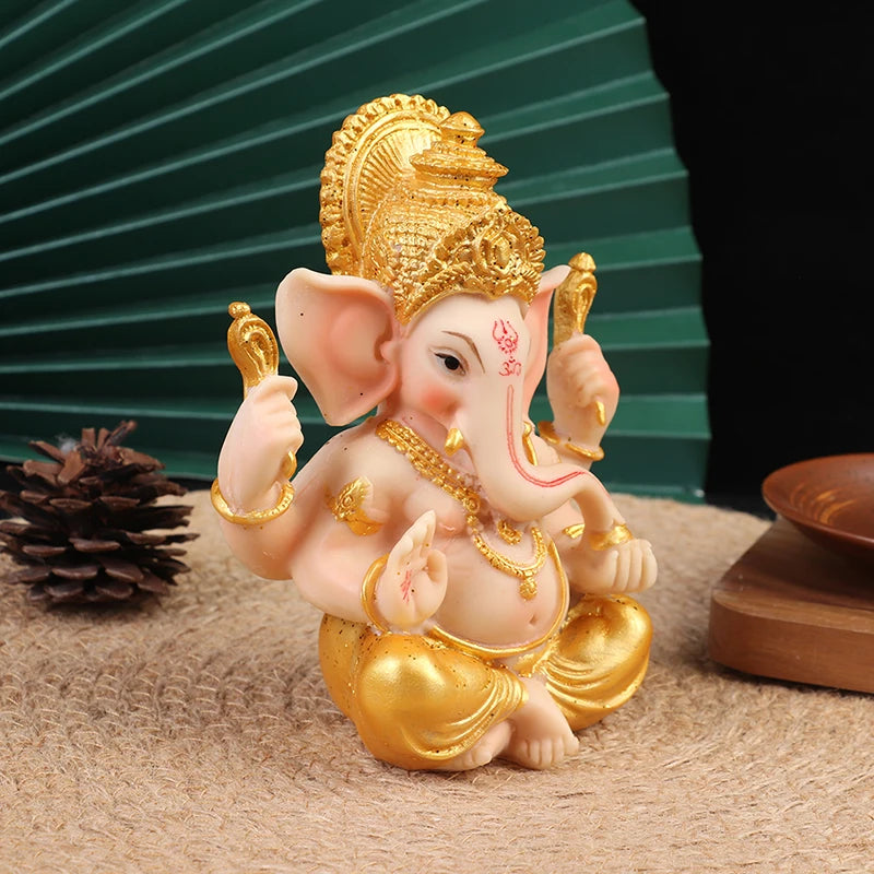 Gold Lord Ganesha Statue Elephant Sculptures Ganesh Figurines