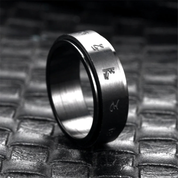 Buddha Black Fidget Ring Stainless Steel Anxiety Ring Mantra Jewelry