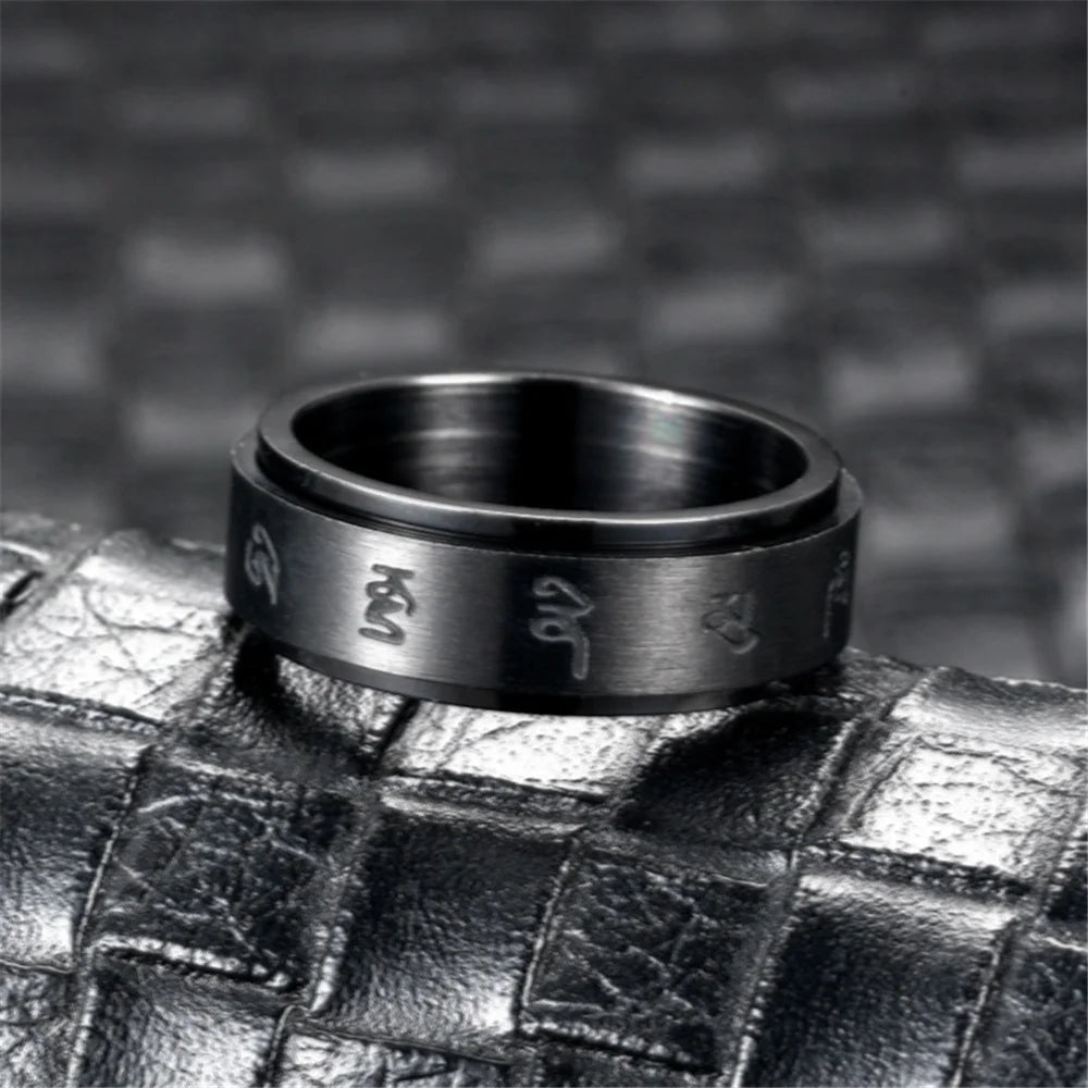 Buddha Black Fidget Ring Stainless Steel Anxiety Ring Mantra Jewelry