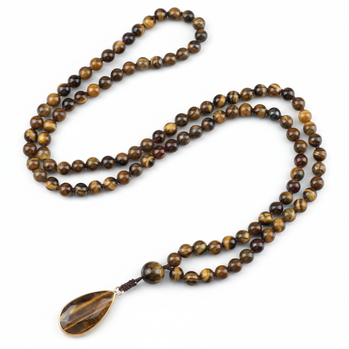 Handmade Vintage Tiger Eye Stone Necklace Zen Crystal Beads Protection Balance