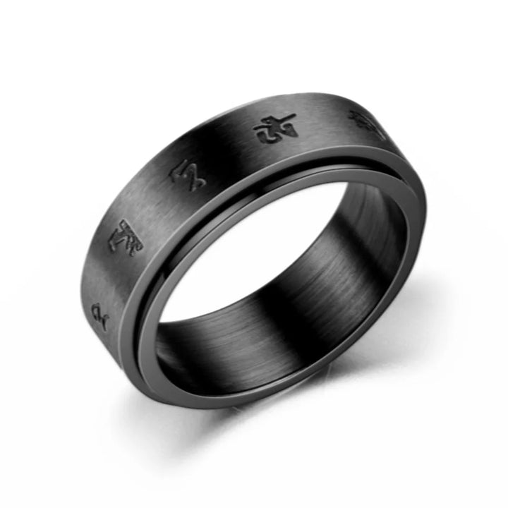 Buddha Black Fidget Ring Stainless Steel Anxiety Ring Mantra Jewelry