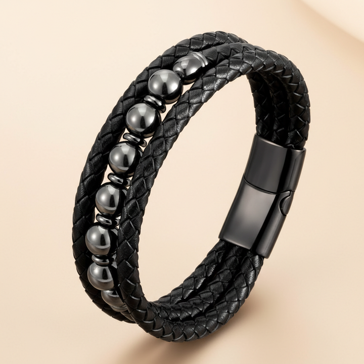 Multilayer Round Stone Leather Bracelets Tiger Eye Hematite Bracelets