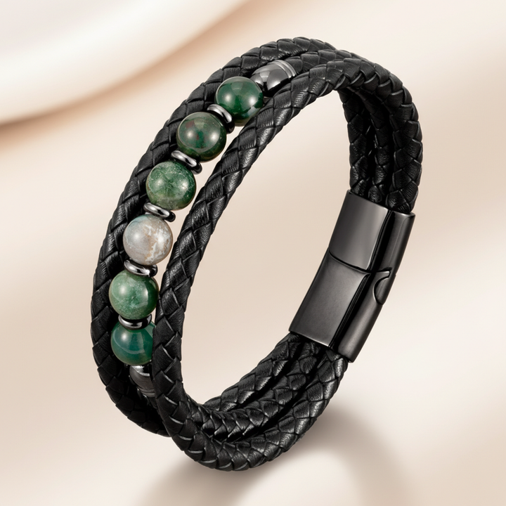 Multilayer Round Stone Leather Bracelets Tiger Eye Hematite Bracelets