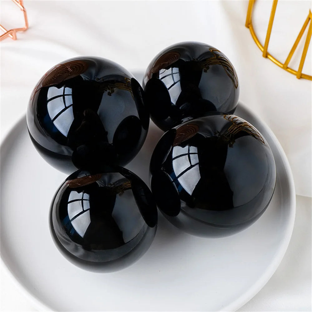 Natural Black Obsidian Ball Crystal Black Stones Feng Shui Crystals